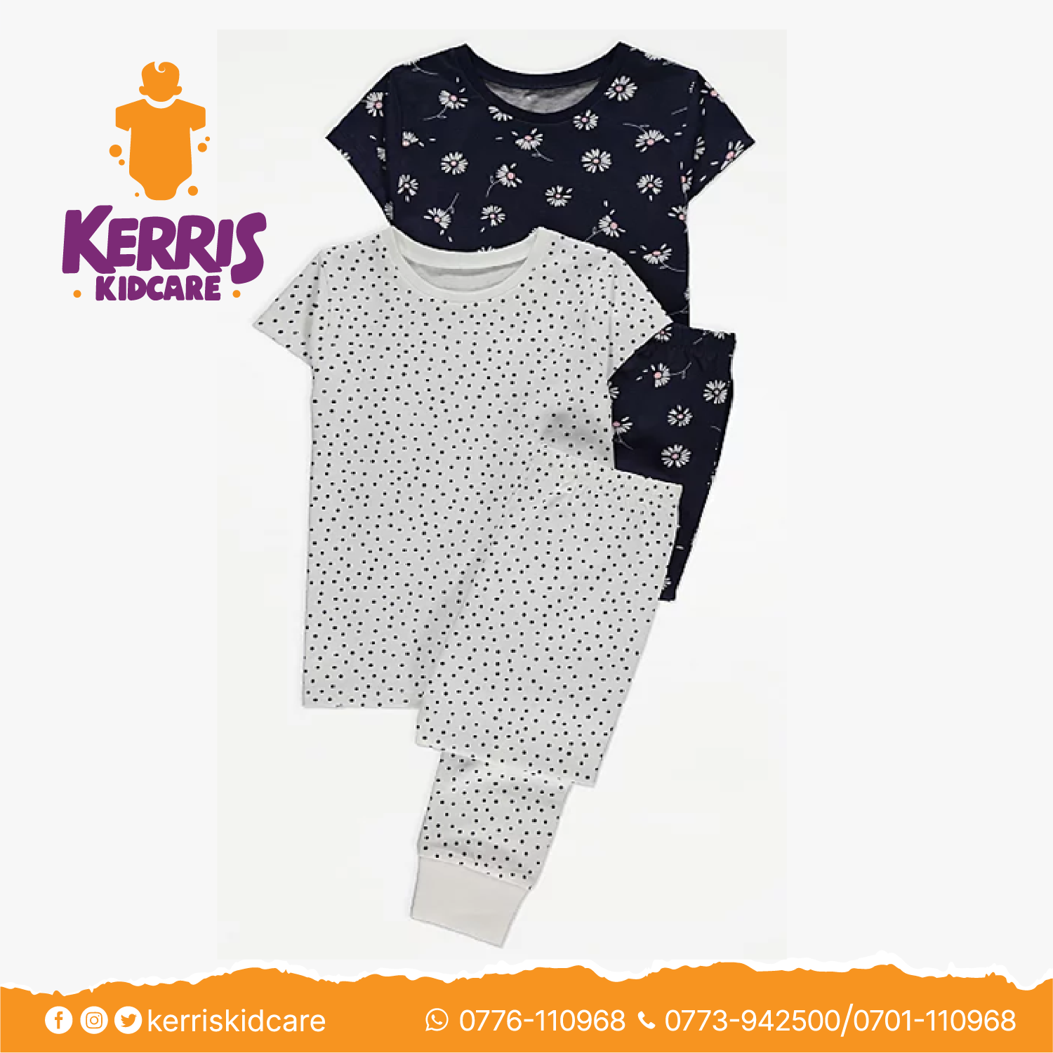 Black Daisy Polka Dot Print Pyjamas